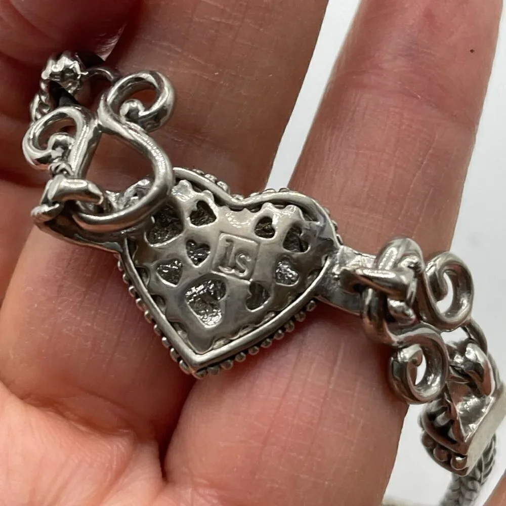 Lia Sophia Love Dust Pave Crystal Heart Silver Tone Chain Bracelet 7.5